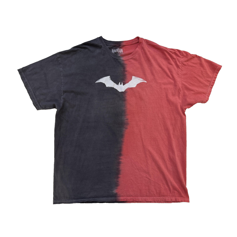 Batman Shirt Mens 2XL Black Red Split Dye Bat Logo Graphic DC Comics T-Shirt
